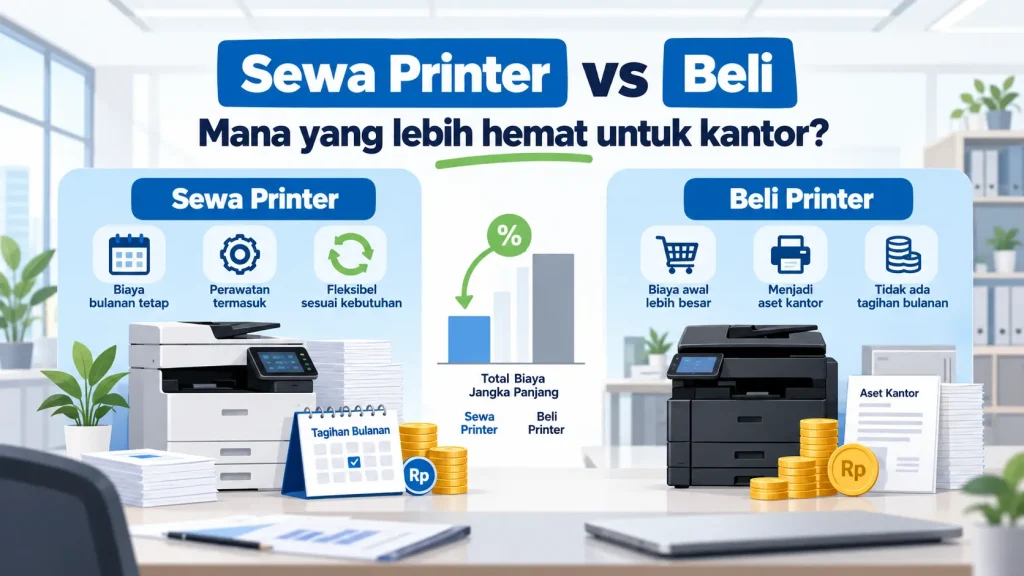 Infografis perbandingan sewa printer dan beli printer untuk kantor