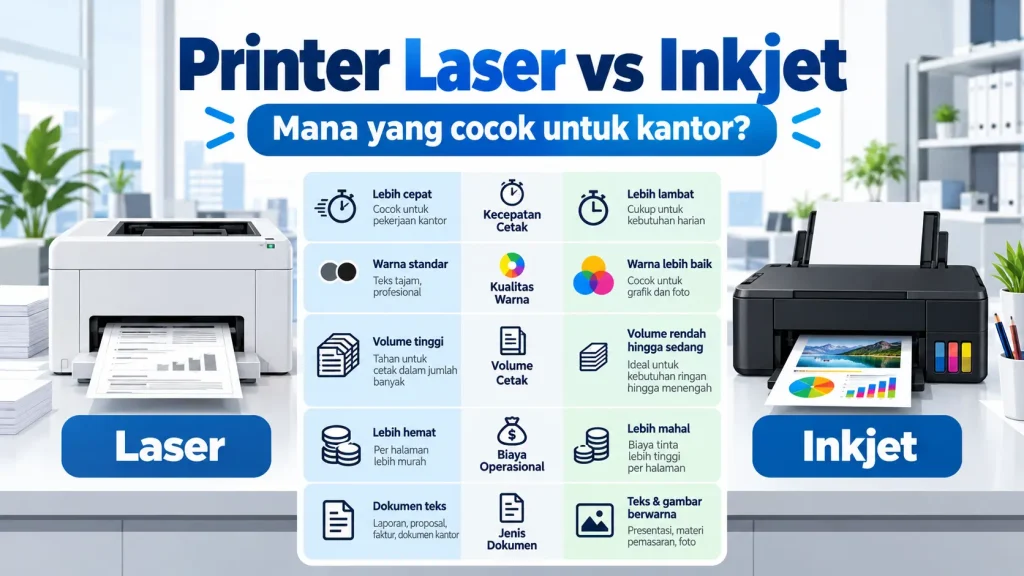 Infografis perbandingan printer laser dan inkjet untuk kantor
